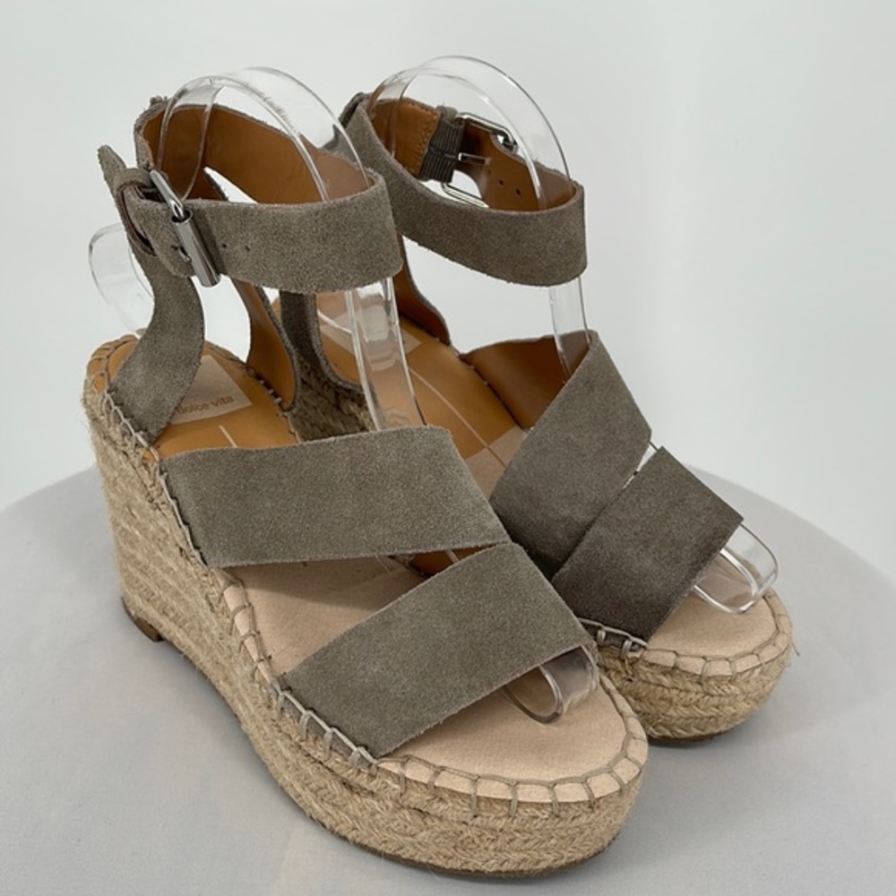 Dolce Vita Wedge Sandals Taupe 6.5‎ Shae Leather Ankle Strap Beige Heels